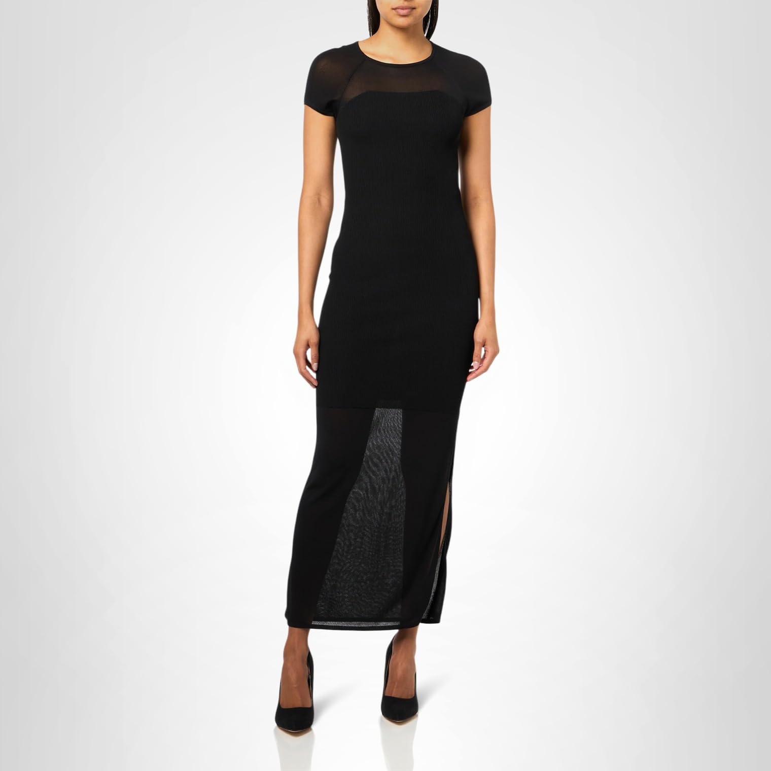 HUGO Women's Crew Neck Sheer Detail Ribbed Dress - Image 4