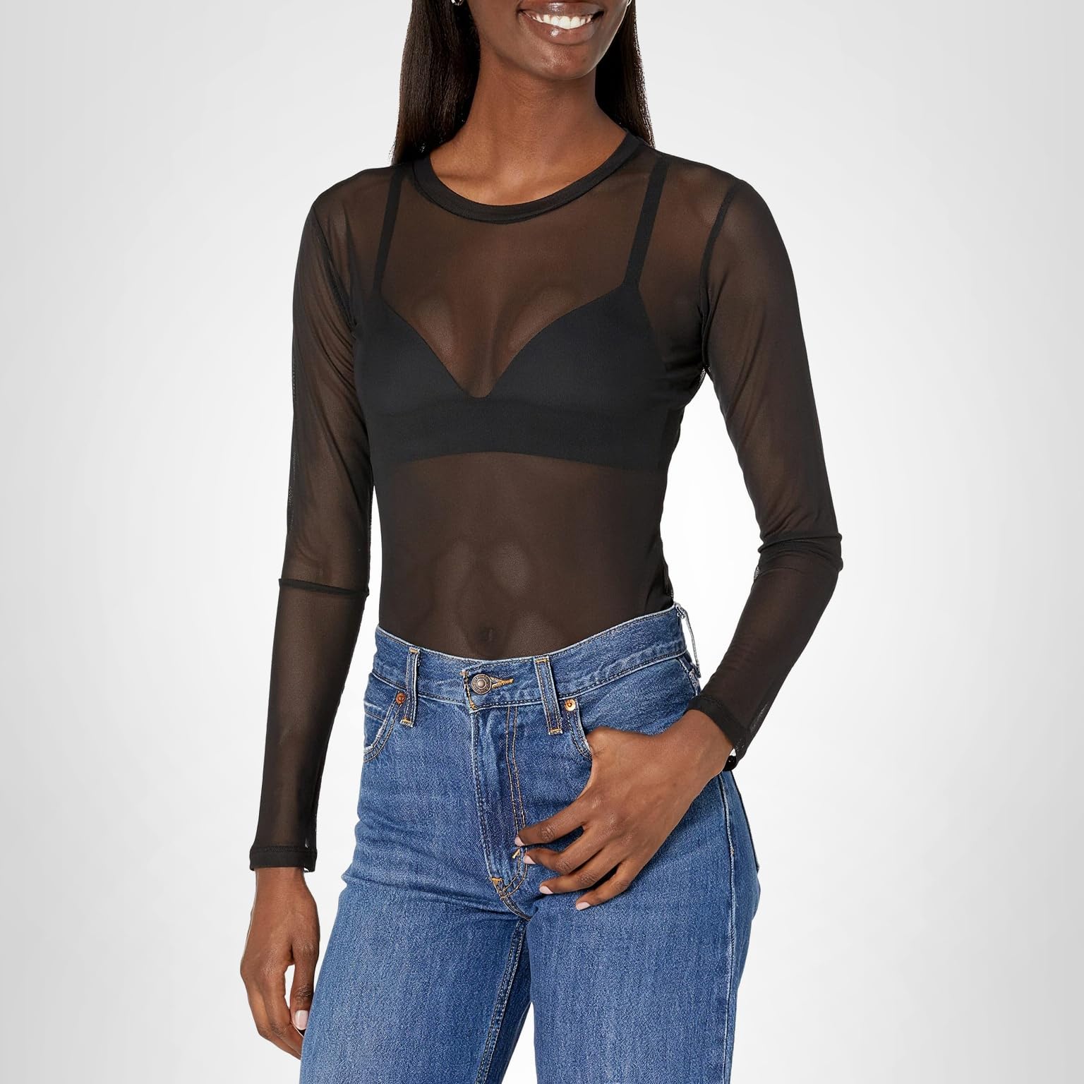 HUGO Women's Long-Sleeve Crew Neck Mesh Top - Image 3