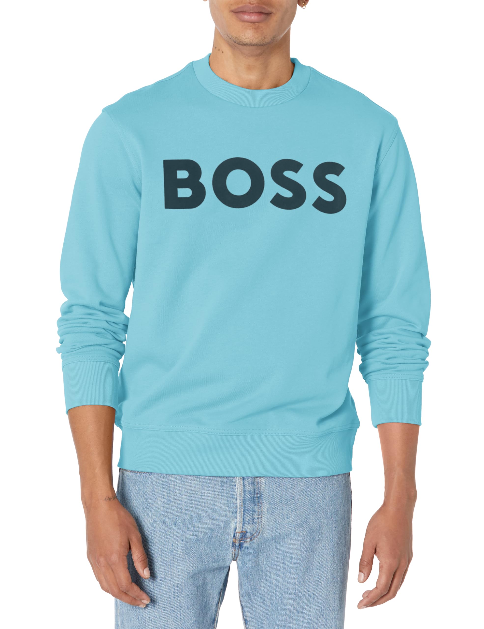 BOSS Men's Bold Logo French Terry Crew Neck Sweatshirt