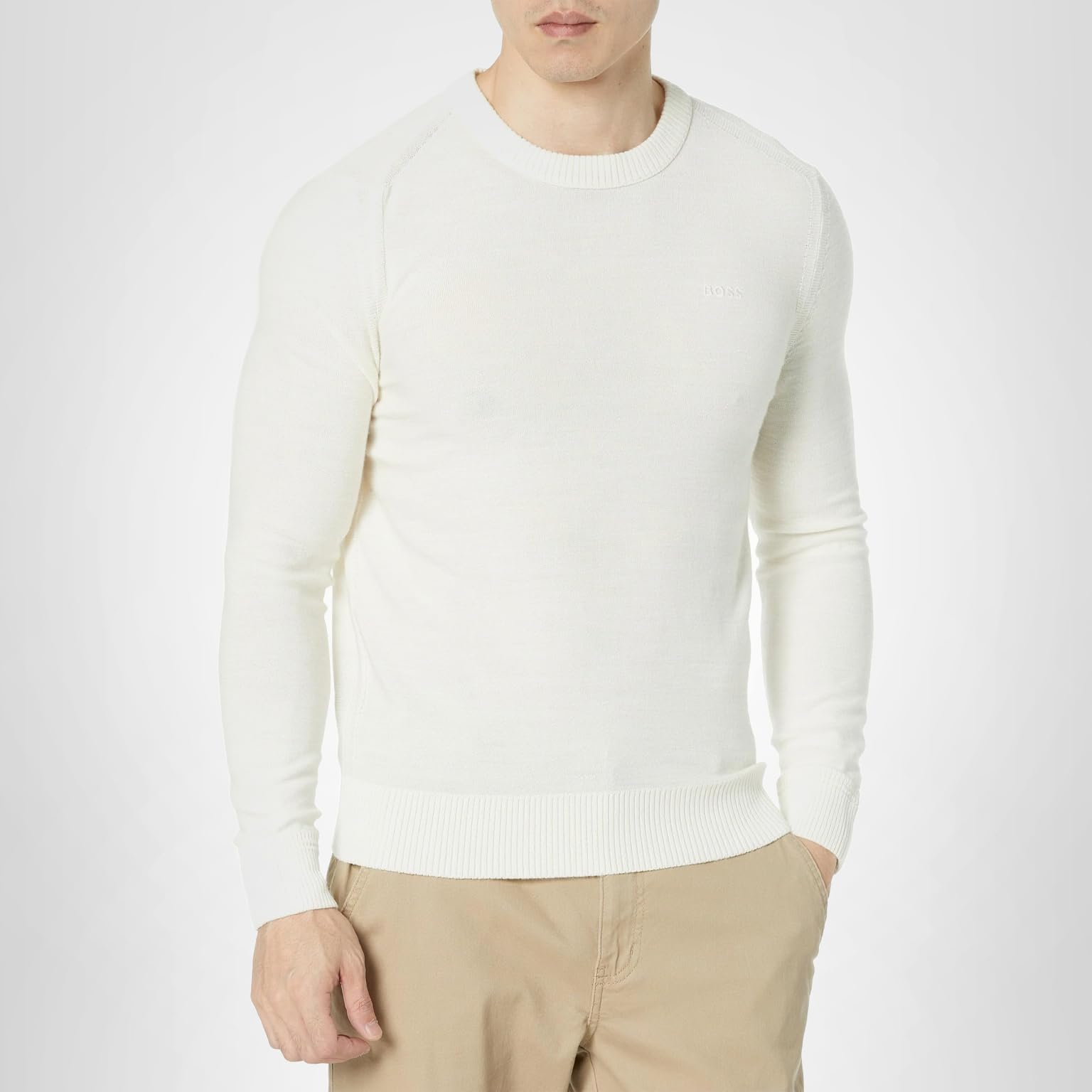 BOSS Men's Brand Embroidered Wool Blend Sweater in Reverse Knit - Image 3