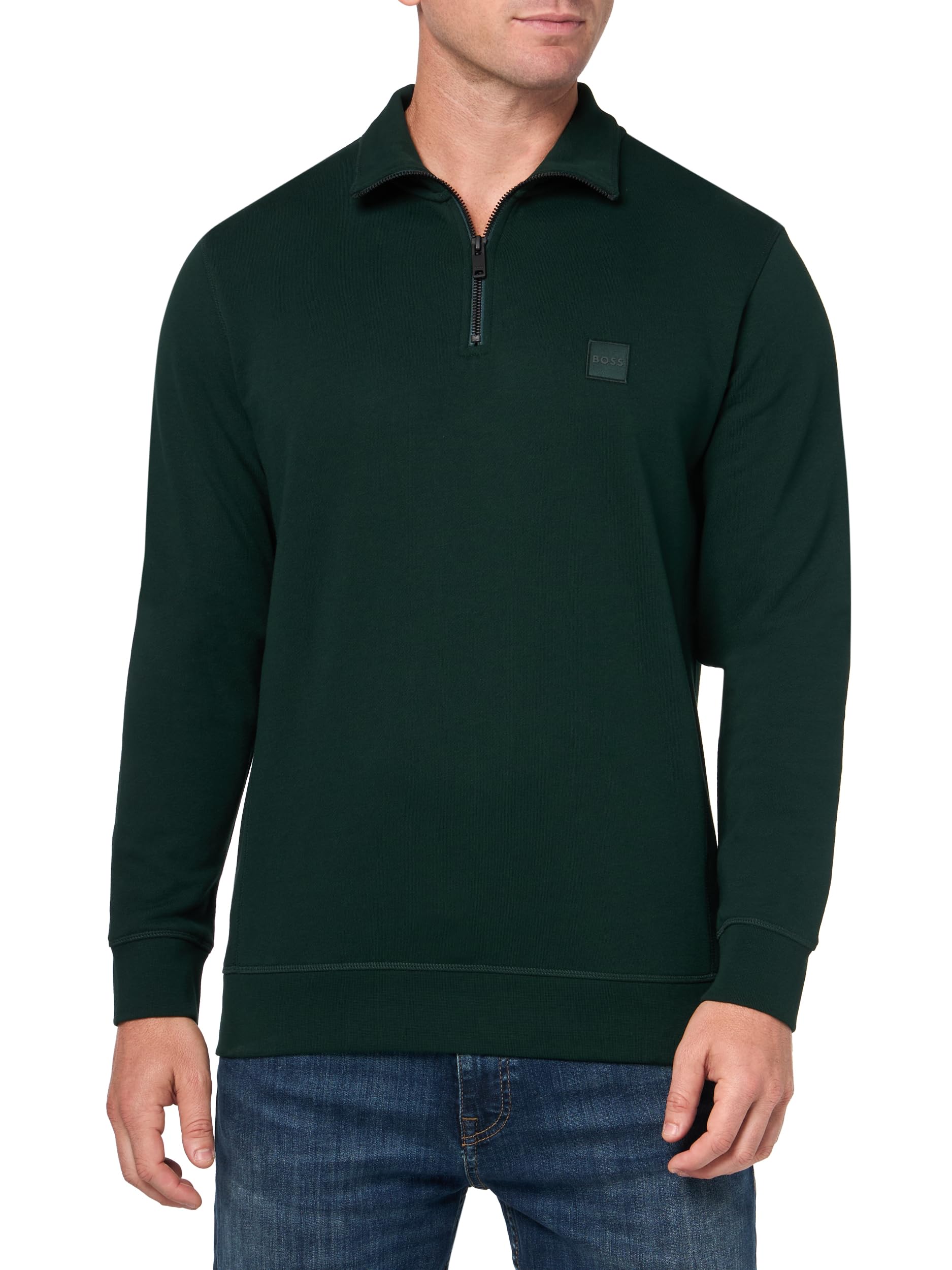 BOSS Men's Patch Logo French Terry Quarter Zip Up Sweatshirt