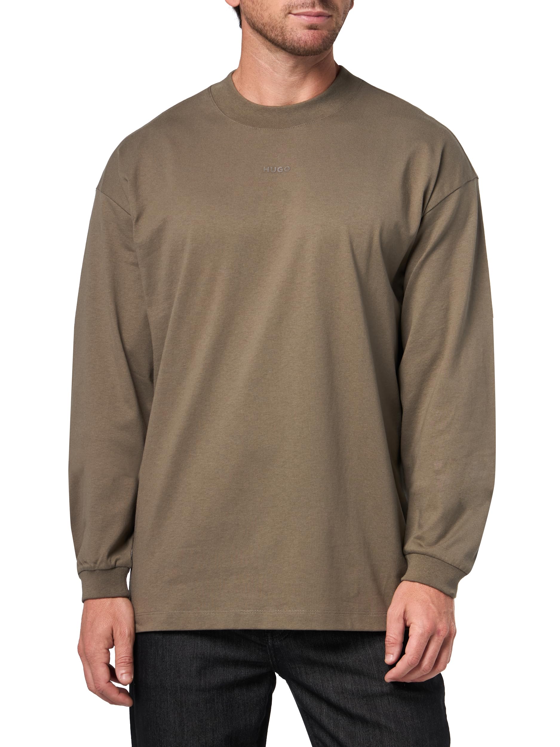 Hugo Men's Center Logo Mock Neck Long Sleeve Shirt