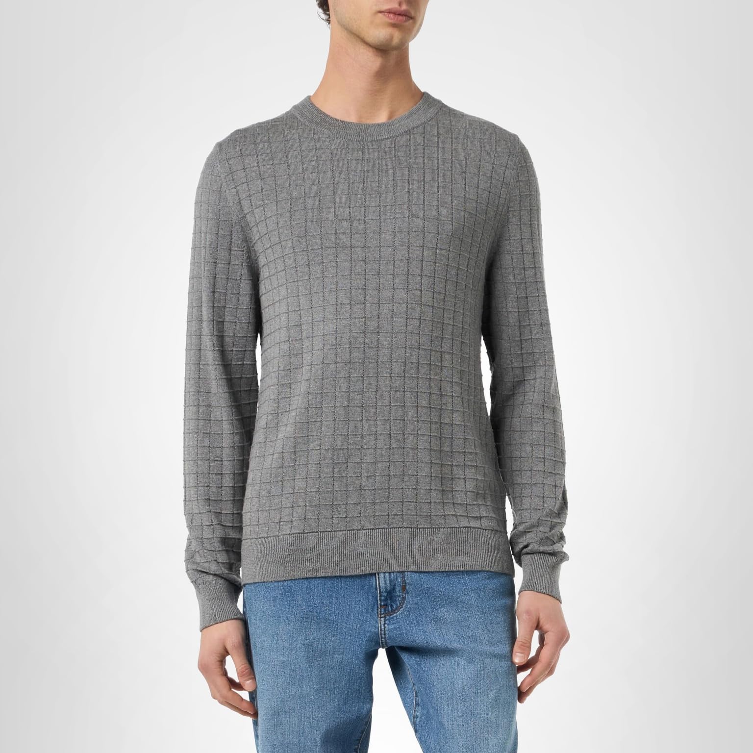 HUGO Men's Grid Pattern Cotton Knit Sweater - Image 5