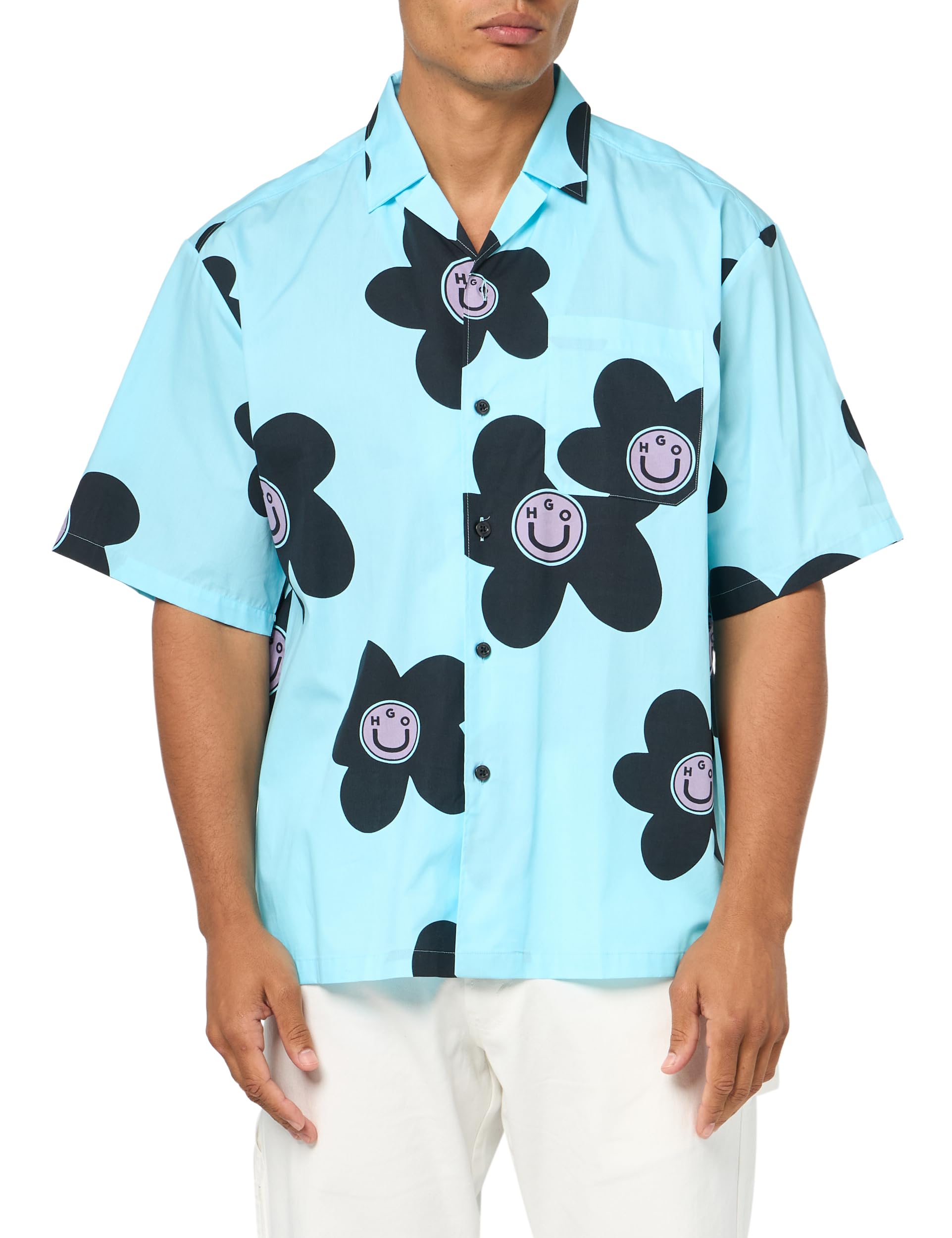 HUGO Men's Printed Short Sleeve Button Down Shirt