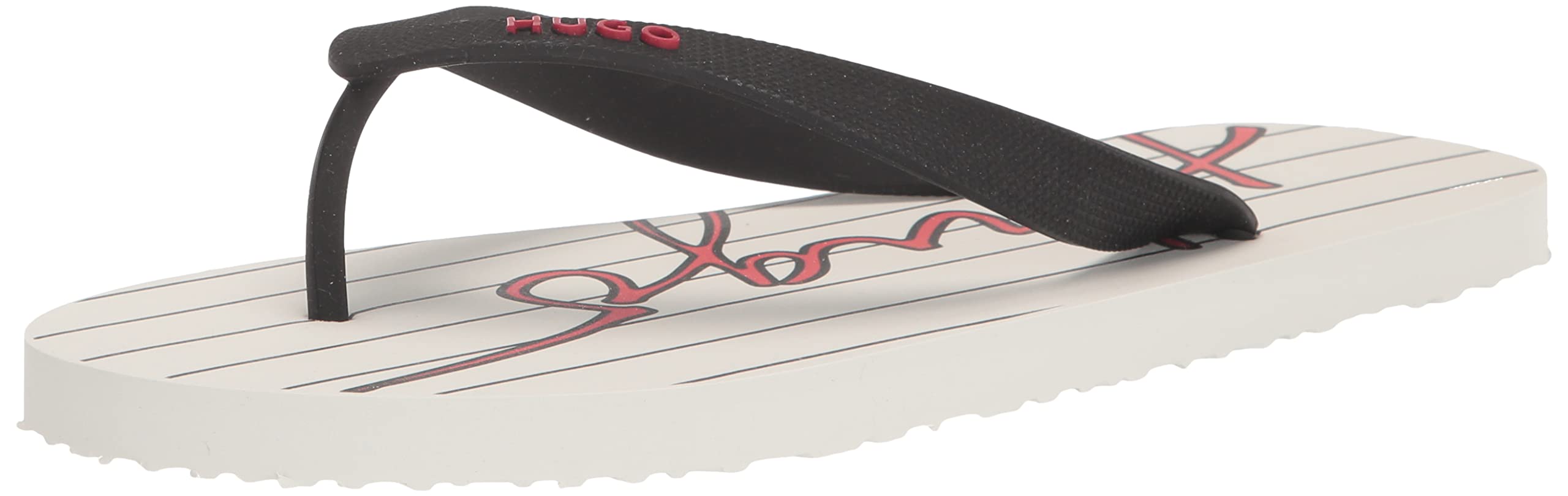 HUGO Men's Script Logo Stripe Print Flip Flops