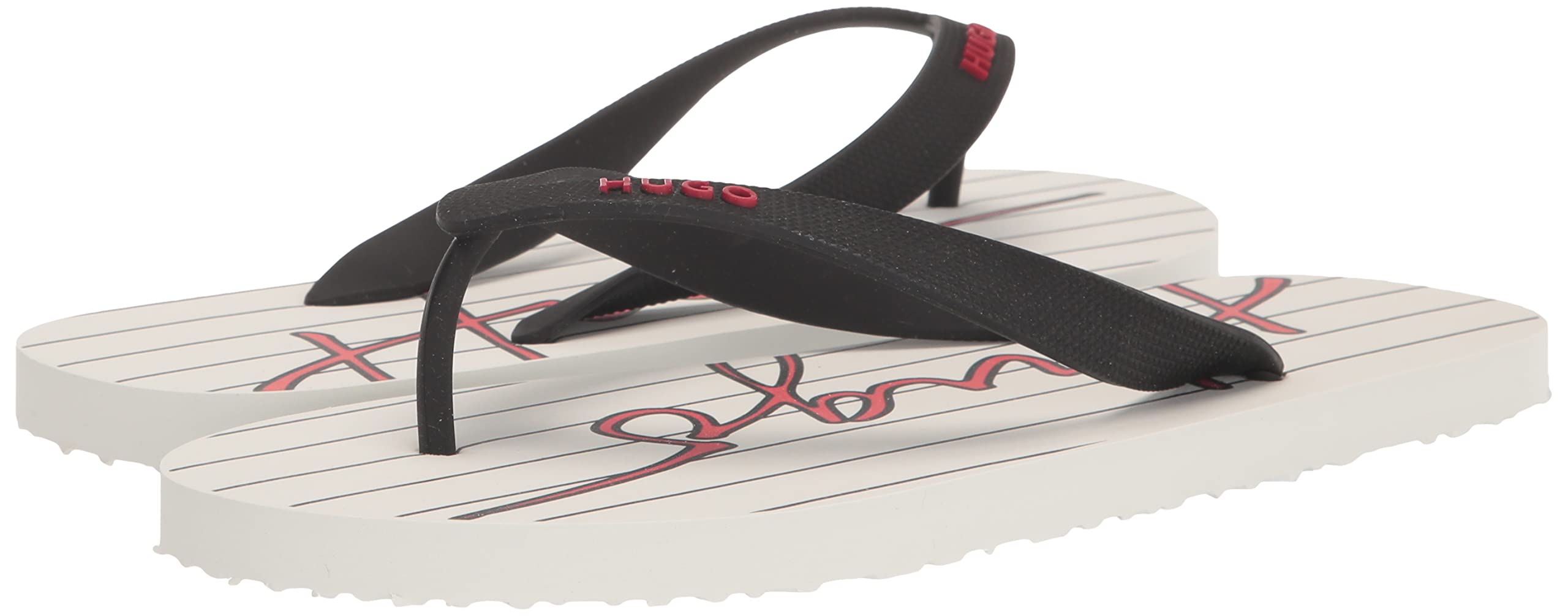 HUGO Men's Script Logo Stripe Print Flip Flops - Image 7