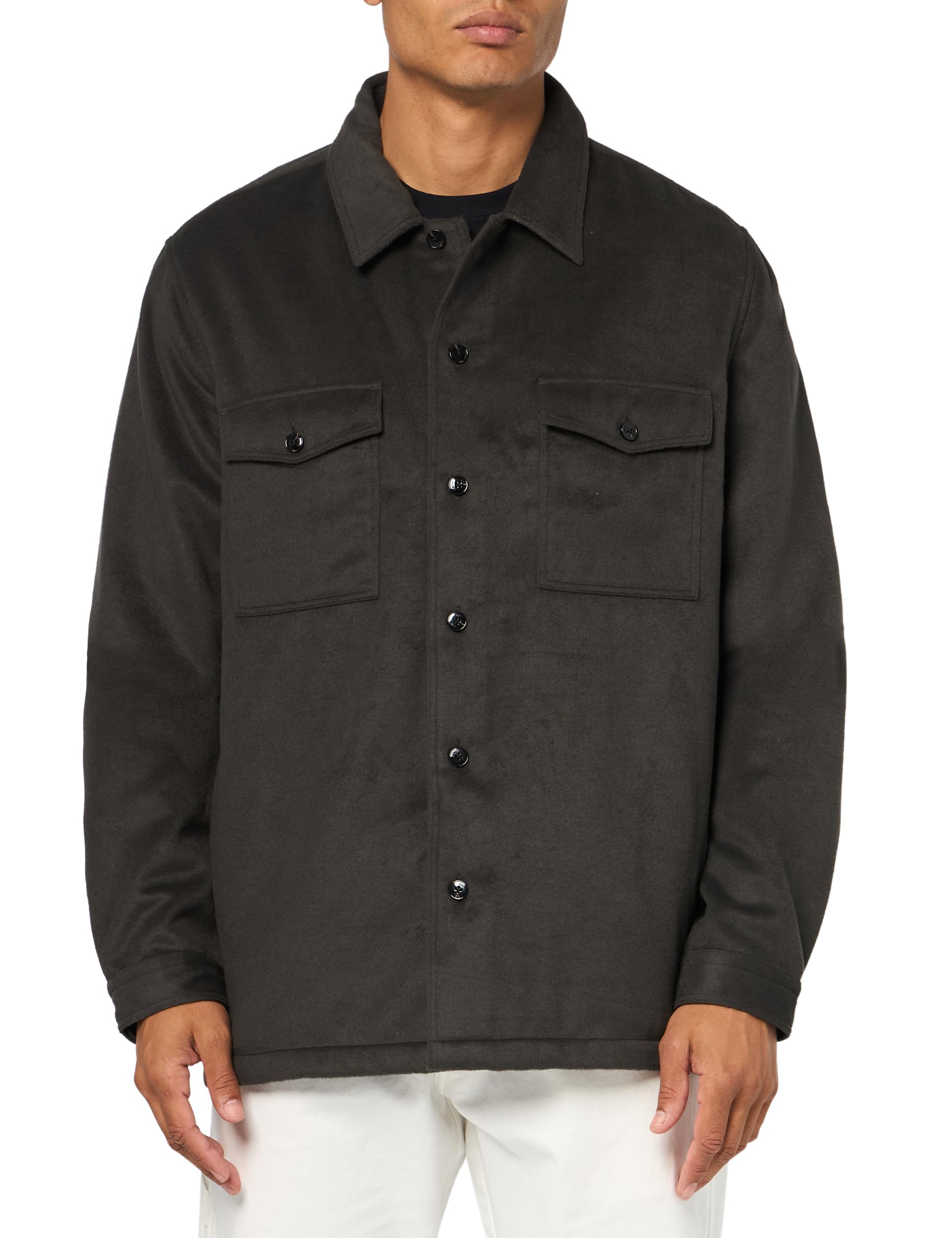 HUGO Men's Washed Twill Patch Pockets Button Down Overshirt