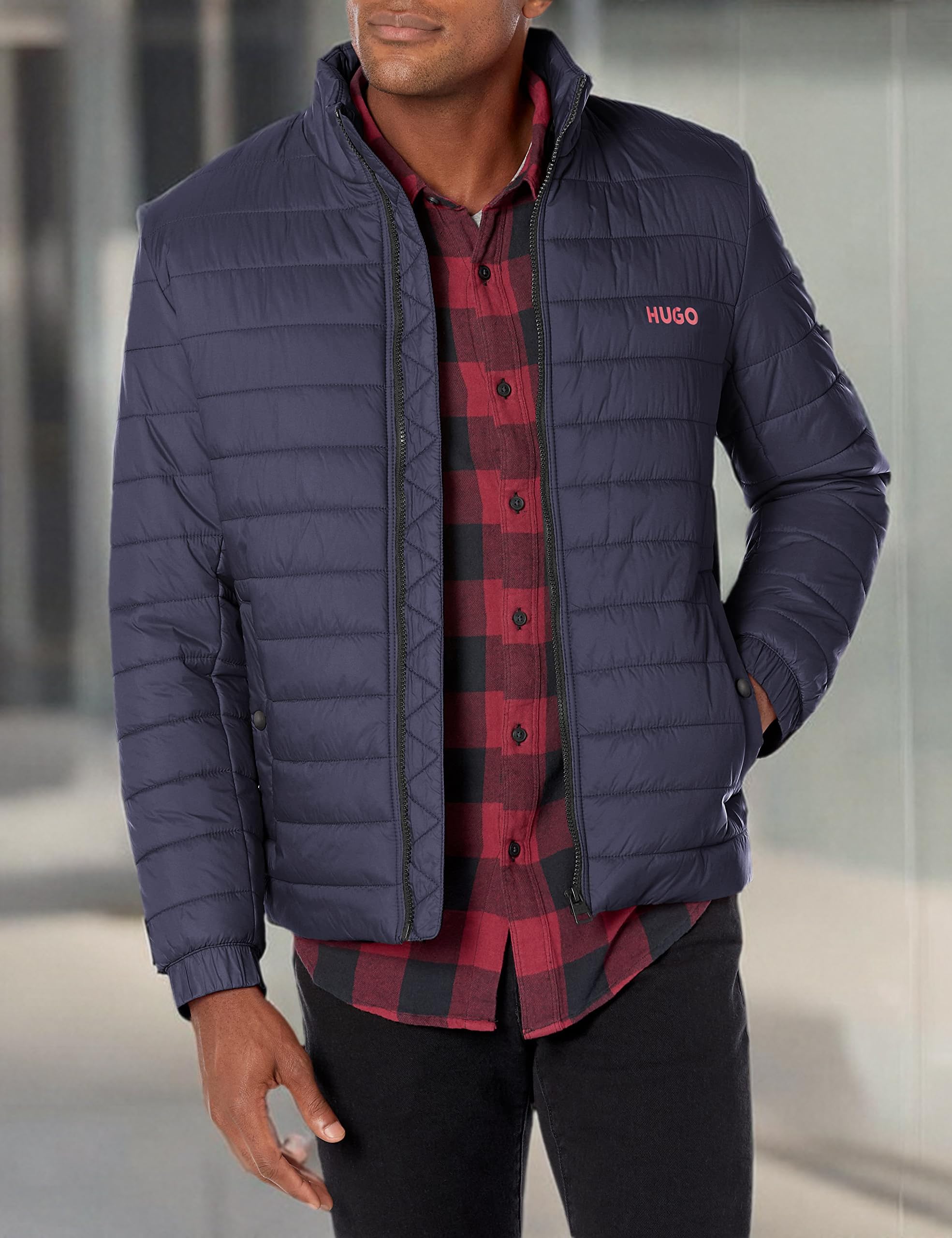 HUGO Mens Lightweight Hooded Puffer Jacket - Image 3