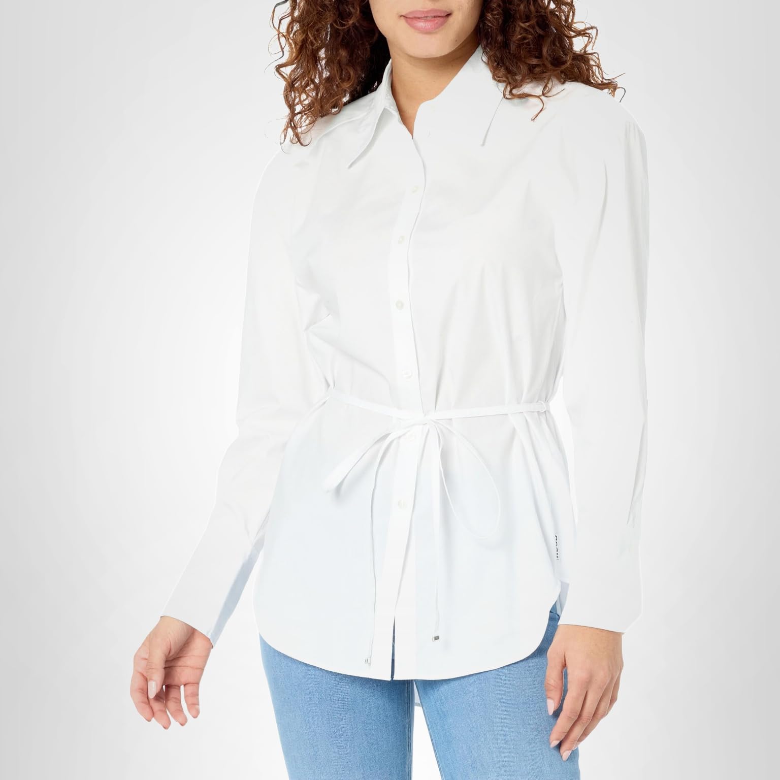 HUGO Women's Tie Around Cotton Button Down Shirt - Image 3